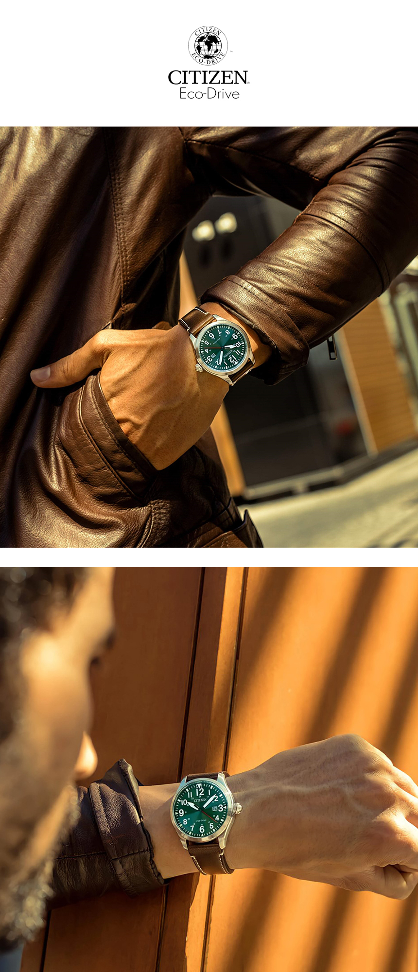 シチズンチャンドラーグリーンエコドライブメンズレザーファッション